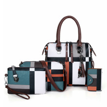 Weibliche Tasche Neue Mode PU Handtasche Grid Strip Hit Color Sohn-Mutter-Tasche Vierköpfige lässige One-Shoulder-Messenger-Tasche